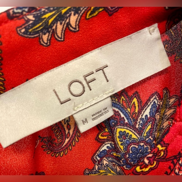 LOFT  Red Paisley Boatneck Long Sleeve Blouse Womens Medium - Picture 5 of 8